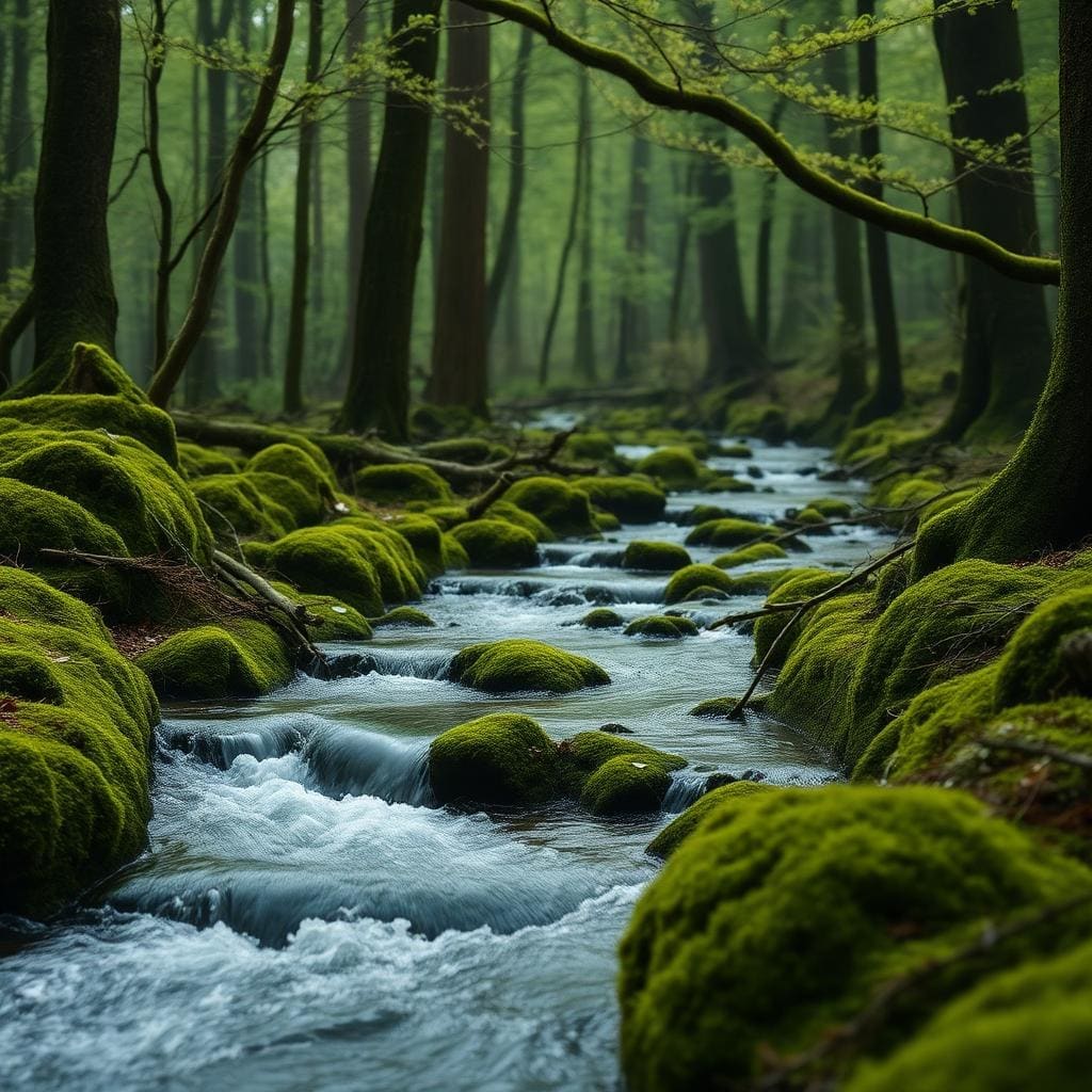 Peaceful forest stream in Northern Virginia representing the natural flow of life's journey